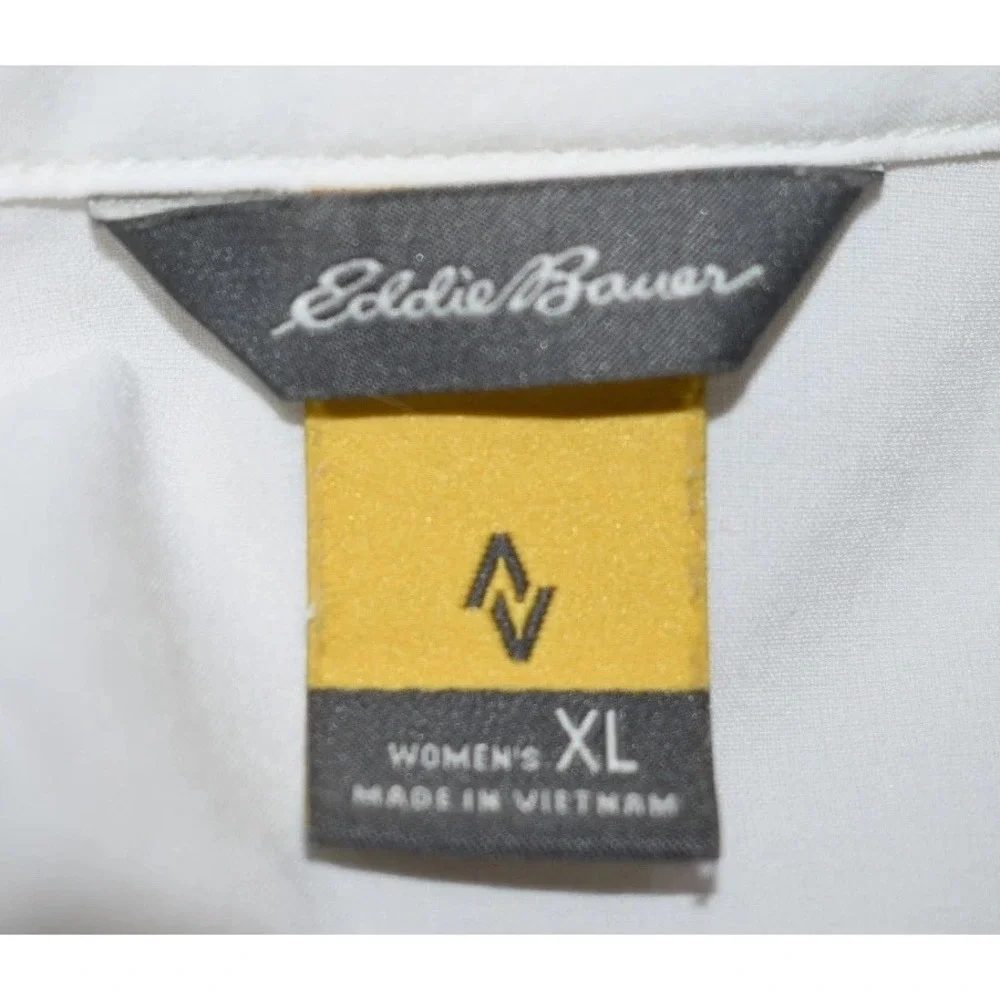 Eddie Bauer XL Women Departure Shirt Ivory Roll Tab Sleeve Button Up Stretch - Picture 6 of 16